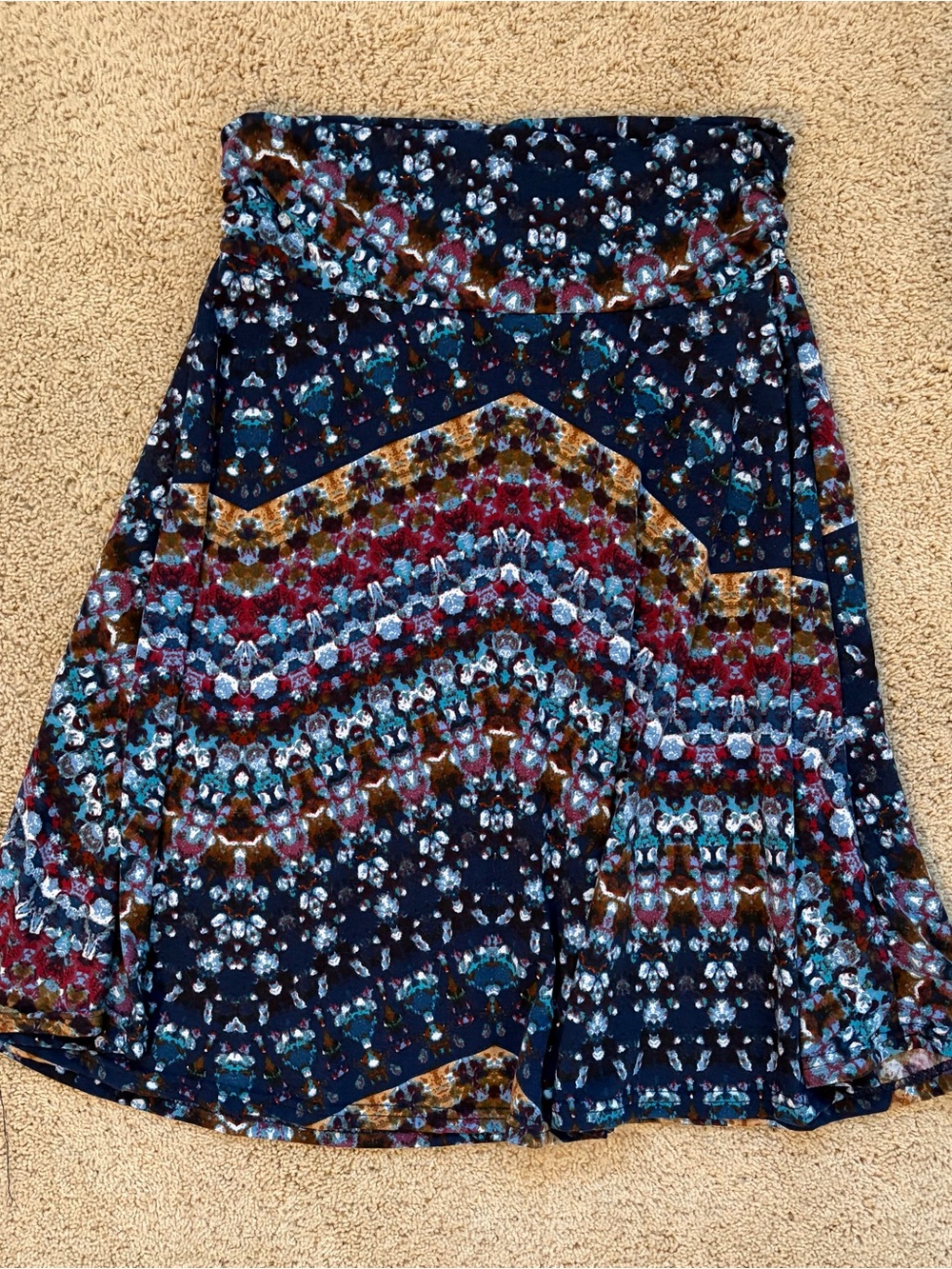 Navy Multicolor Patterned A-Line Skirt